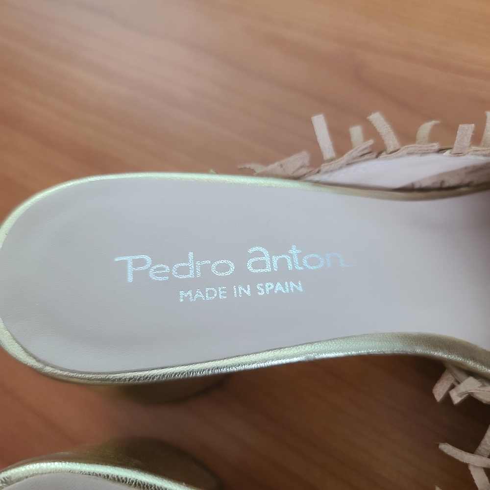 Pedro Anton Sandal Slides Women’s US‎ 8.5/Eur 39 Gold Fringe Shoes Made In Spain - Picture 7 of 10